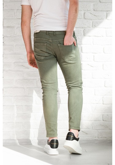 Fbı Skinny Slimfit Dar Paça Bilekten Pamuklu Kot Pantolon Haki