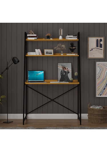 Metal Kitaplıklı Çalışma Masası-metalkçm01-afrika Ceviz Afrika Ceviz