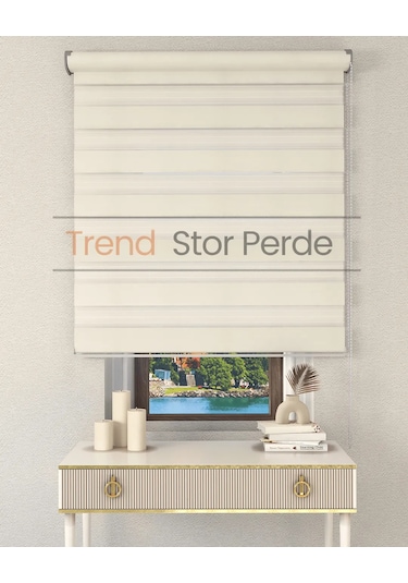 Krem Etek Dilimsiz Zebra Stor Güneşlik Perde Krem