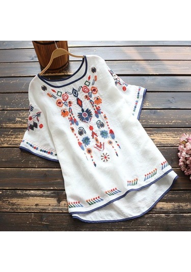 Kırmızı Nakış Pamuk Kadın Gömlek Yaz Ve Bahar Bluz Kadın Giyim İçin Giysi Tops