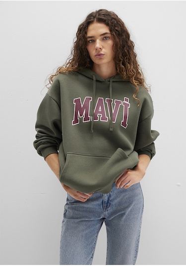Mavi - Mavi Logo Baskılı Kapüşonlu Haki Sweatshirt 1600361-71581 Yeşil
