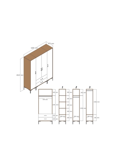 Variant Kumsal 4 Kapılı Ptp Gardrop - Ceviz / Krem