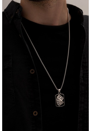 Poker Royal Flush Maça Figürlü Paslanmaz Çelik - Sevgiliye - Eşe - Babaya - Arkadaşa Hediye Kolye