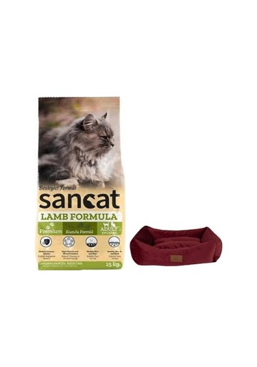 Sancat Premium Kuzulu Yetişkin Kedi Maması 15 Kg,mini Small Bordo Yatak