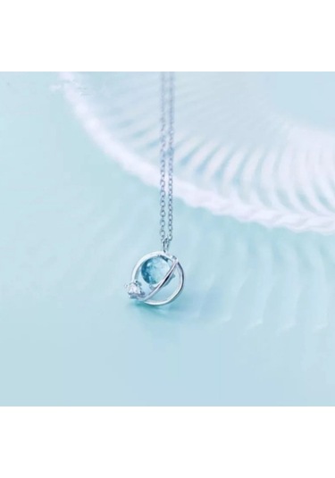 925ayar Gümüş Mavi Taşlı Aurora Gezegen Kolye