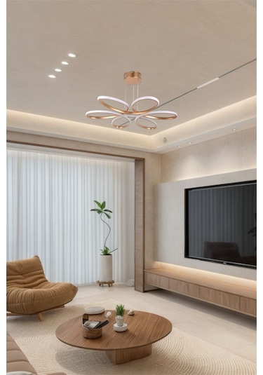 Modern Eskitme Papatya Tek Renk Beyaz&sarı&günışığı Led Avize Gold