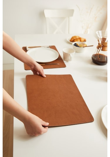 2 Adet Taba Deri Sofra Sunum Tabak Altlığı Supla Amerikan Servisi 40 x 30 CM