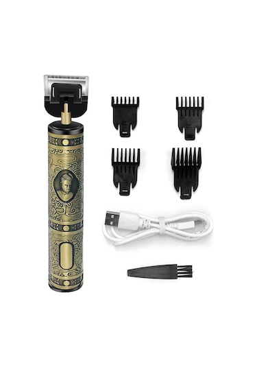 Vkemall Retro Tarzı Şarjlı Saç Kesme Makinesi, Erkekler İçin Profesyonel Saç Şekillendirme Seti, Suya Dayanıklı, 4 Taraklı, Altın Renk