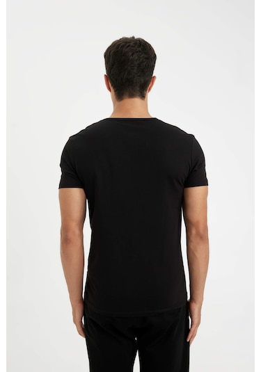 DeFacto Slim Fit Dar Kesim V Yaka Kısa Kollu Pijama Üstü L4884AZ24WNBK81