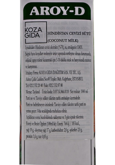 Aroy-D Thai World Hindistan Cevizi Sütü 1 L