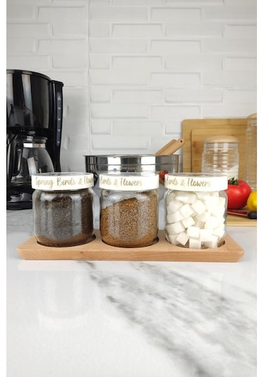 Digithome Ahşap Standlı 3 Lü Cam Kavanoz Seti 425 Cc 144387-040