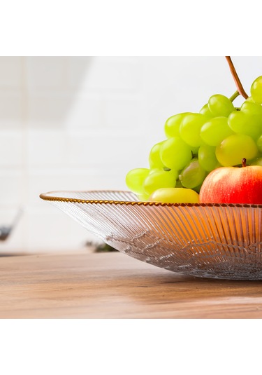 Porsima 31581 Capira Altın Yaldızlı Cam Meyvelik Sunumluk 31 Cm