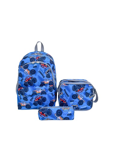 Superbag Erkek Çocuk Ilkokul Çantası Off Road Araba Desenli Sırt Çantası Beslenmelik Kalemlik 3'lü