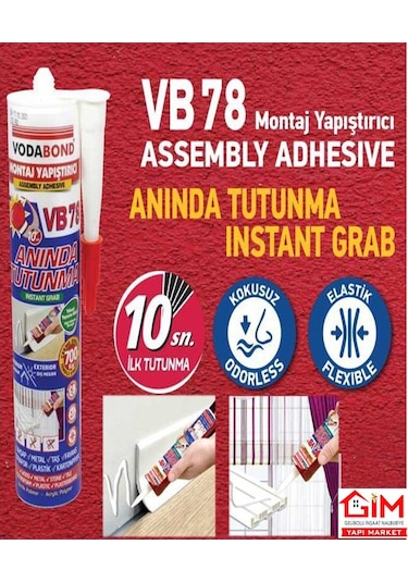 Vodabond Korniş Yapıştırıcı Montaj Silikonu Anında Tutunma Beyaz Beyaz