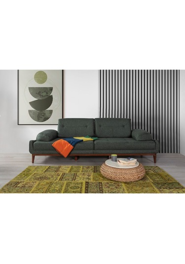 Nelson Üçlü Koltuk Keten Yeşil Koyu Yeşil