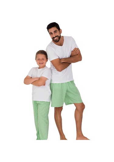 The Don Aile Beyaz-Yeşil Kareli Erkek Çocuk Pijama Takımı (9-14 Y