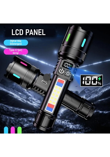 Valkyrie Şarjlı 15w Led 7 Işık Modu Çakarlı Zoom Özellikli Dijital Güç Göstergeli Uzun Pil Ömrü Siyah