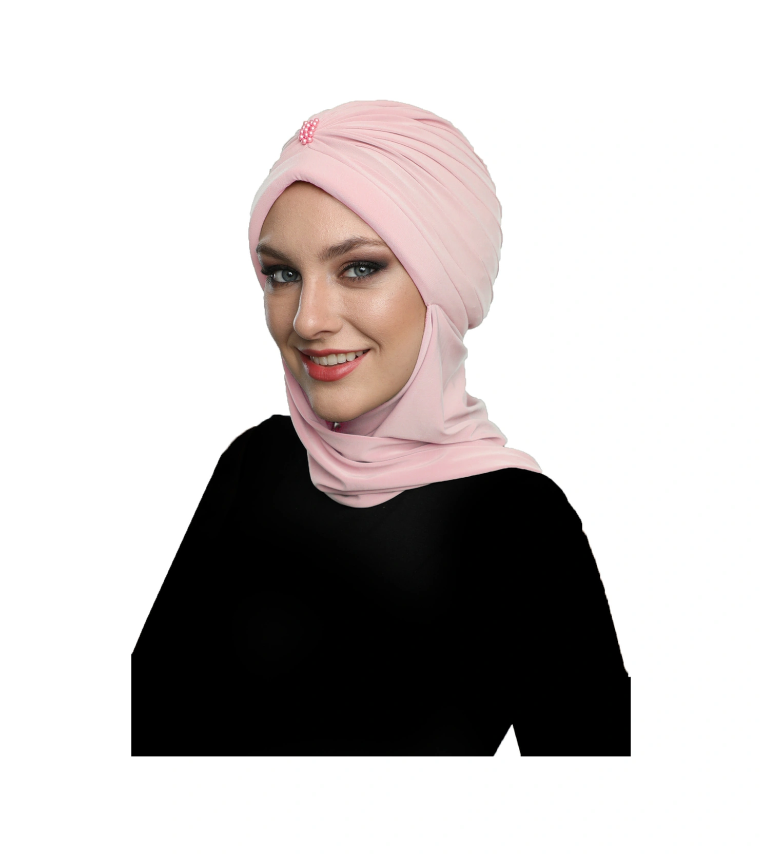 Incili Atkılı El Işi Inci Işlemeli Pudra Hazır Türban Tesettür Bone Pudra