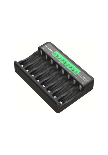Xuweiwei Pujımax 8 Yuvalı Akıllı Pil Şarj Cihazı Siyah Lcd Ekranlı Aaa Aa Nimh Nicd Şarj Edilebilir Piller Usb Güçlü Aşırı Şarj Koruma