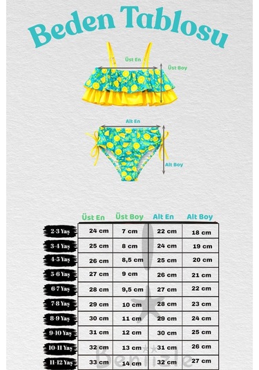 Beniizle Desenli Kız Çocuk Bikini Takımı Yeşil
