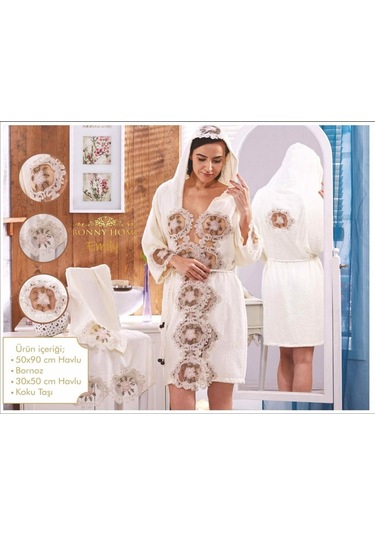 Bonny Home Emily Krem Bayan Fransız Dantelli Balayı Çeyizlik Hedi Krem