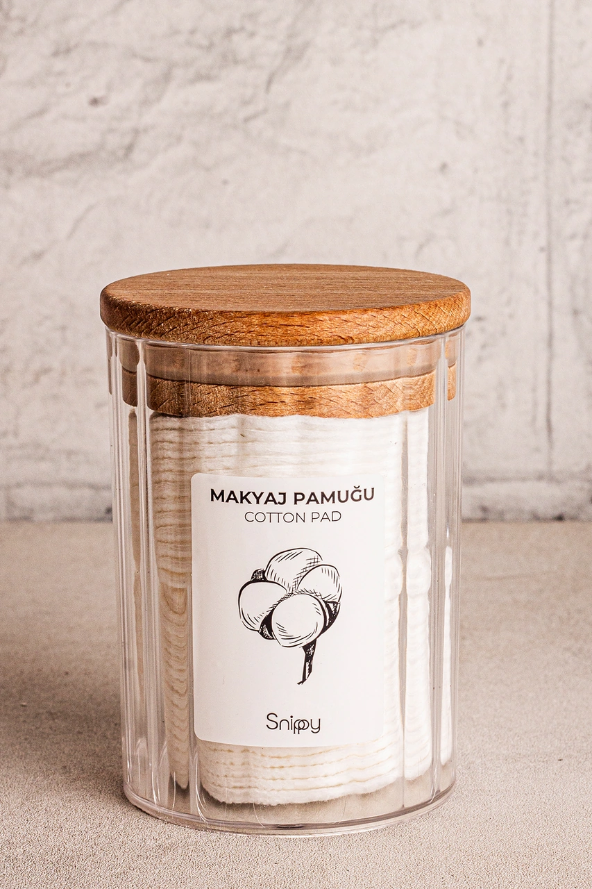 Bathy - 3'lü Ahşap Vakum Kapaklı Banyo Düzenleyici Plastik Banyo Seti Pamuk Düzenleyici Ahşap