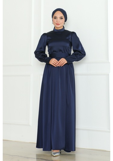 Kuşaklı Saten Abiye 1136 - Lacivert