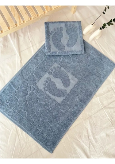 Taş Desenli Kaymaz Taban Ayak Paspası 50x70cm Hızlı Su Emiciliğine Sahip Mavi
