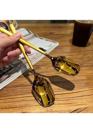 Altın Yaratıcı Uzun Saplı Duvar Asılı Kaşık Paslanmaz Çelik Tatlı Karıştırma Dondurma Çay Kahve Kaşığı Karıştırma Kaşığı Sofra Parti