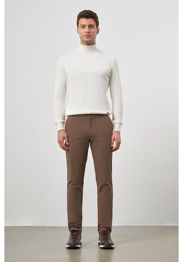 Koyu Vizon Düz Gabardin Slim Fit Casual Pantolon 1003245102 Koyu Vizon