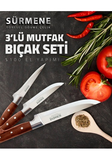 Lazoğlu Sürmene Keskin Kurban Kasap ve Mutfak Bıçak Seti 3'lü Set