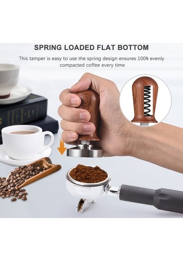 Bloomnest 51mm Espresso Tamper Ve Karıştırıcı Seti, Paslanmaz Çelik Tabanlı, Ahşap Saplı Barista Presi