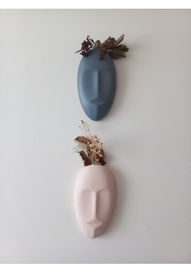 Dekoratif 2'li Yüz Duvar Vazosu, Duvar Süsü ,heykel Aksesuar Gri Bej