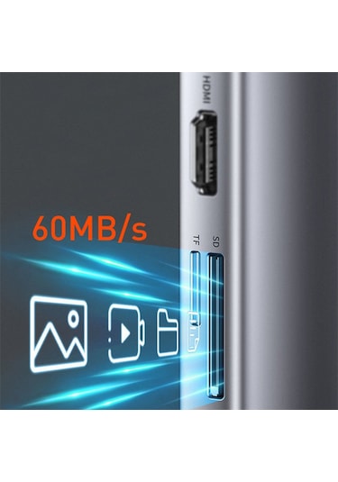 Baseus Metal Gleam Series 100W 11 In1 Type-C Hub Adaptör Çoklayı-Gri