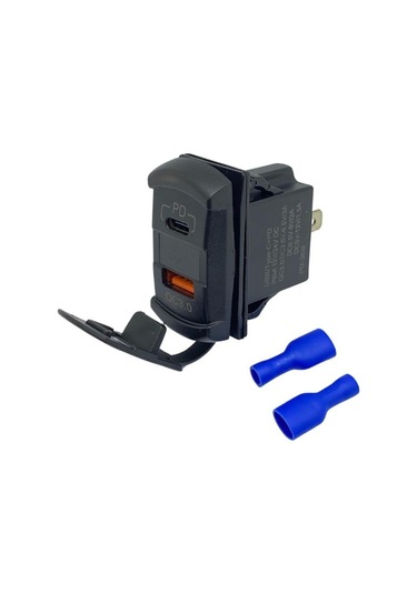 12v-24v Dijital Voltmetre+şarj Cihazlı Usb+type-c 3 A Anahtar Tipi Mavı Işık
