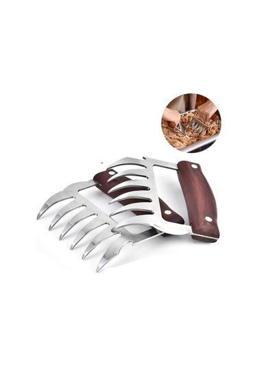 Cbtx Ayı Pençesi Şekilli Paslanmaz Çelik Barbekü Çatalı Tavuk Rendelenmiş Ahşap Saplı Kaymaz Yaratıcı Mutfak Çatal Pençe Et Pençe Ayırıcı Gümüş