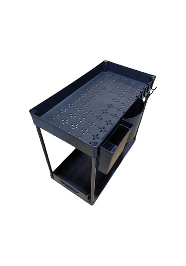 Geeroyoo Sıvıya Dayanıklı Çekmeceli Depolama Rafı, Çift Katlı Tasarım, Mutfak/banyo Kullanıma Uygun, 2 Çubukluk + 5 Kanca Hediyeli, Siyah H-tipi Siyah