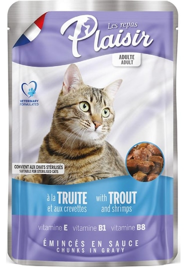 Plaisir 100Gr Pouch Alabalık&amp;Karidesli Yaş Kedi Maması 22Adet
