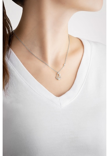 Sonsuz Aşk 18 Ayar Beyaz Altın Kaplama 45 Cm Gümüş Kalp Kolye