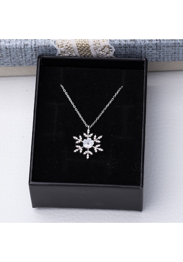Kar Tanesi Sedef Çiçekli Model Zirkon Taşlı 925 Ayar Gümüş Kadın Kolye Gümüş - Rodyum