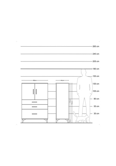 Hyperion Dolap 2 Raflı 3 Çekmeceli 2 Kapaklı 88x44x134 Çam-antrasit Atlas Çam