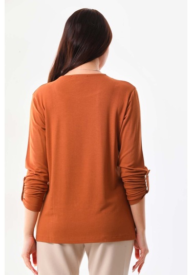 Sistas Kadın Desenli Uzun Kol Bluz 23525 Camel