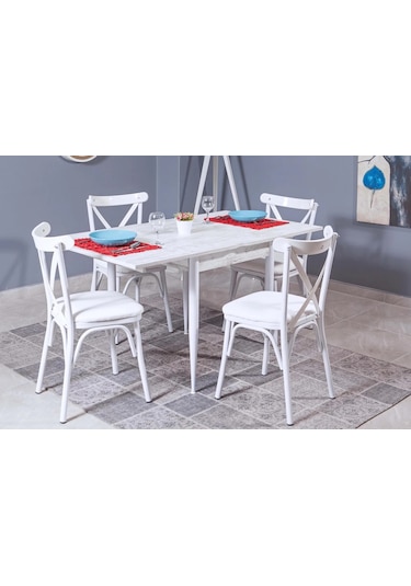 Kare Kartal Masa, Bahar Çapraz Sandalye, Beyaz, 80x70 Diğer