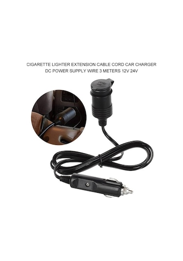 Pazly Araba Şarj Cihazı Dc Güç Kaynağı Kablosu 2m 12v 24v Adaptör, Erkek-dişi Konnektör, Siyah