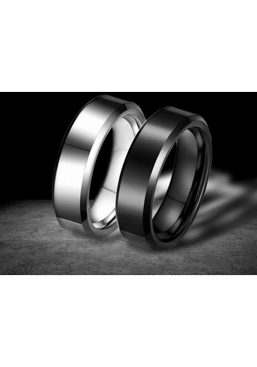 Siyah Basit Unisex Aşıklar Paslanmaz Çelik Ayna Parmak Yüzük Takı Hediyeler Siyah