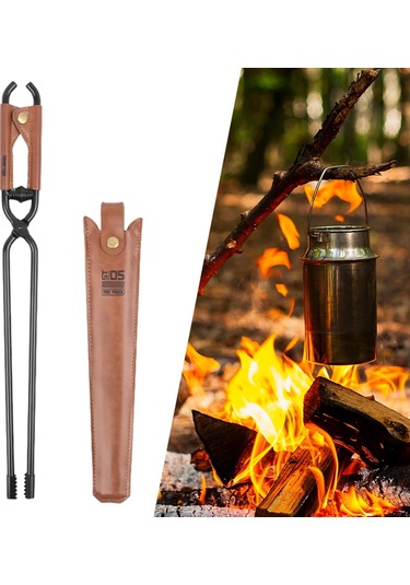 Homyl Kamp Ateşi Maşası Şömine Pu Deri Saplı Ve Kollu Siyah Ve Kahverengi Siyah - Kahverengi