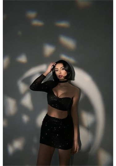 Dip Moda Kadın Siyah Mini İkili Payet Takım Dpnbdf096 Siyah