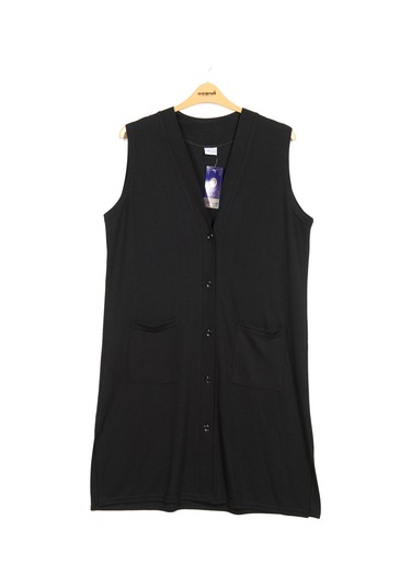 Hesna Kadın Buğra Büyük Beden Uzun Siyah Yelek Siyah