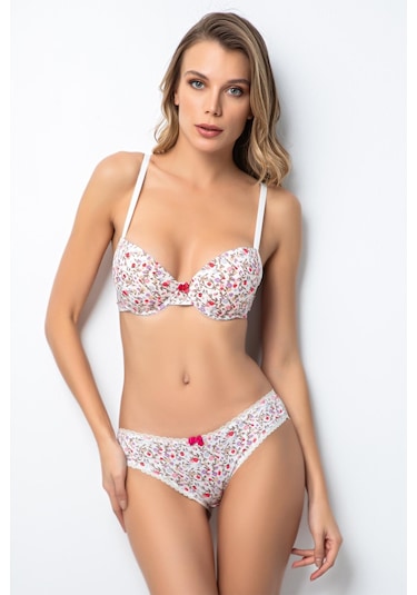 Miorre Push-Up Dolgulu Çiçek Desenli Sütyen Takım Çok Renkli