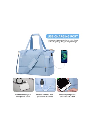 Tenfowee Kadın Spor Çantası - Su Geçirmez, Hava Geçirgen, Çok Amaçlı Seyahat Çantası MAvi